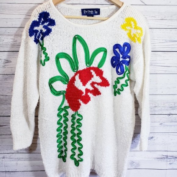 Vintage le Chois Embroidered Knit Women's Sweater - Picture 2 of 6